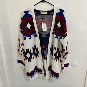 LUCKY BRAND Multi  SOUTHWESTERN Aztec Open Knit Cardigan Women’s Large NWT